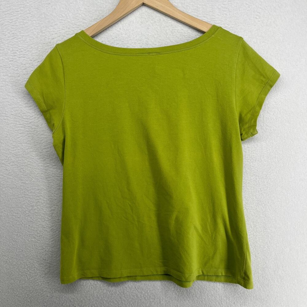 EILEEN FISHER Top L Stretch Organic Cotton Scoop Neck Cap Sleeve Green USA - Picture 2 of 9